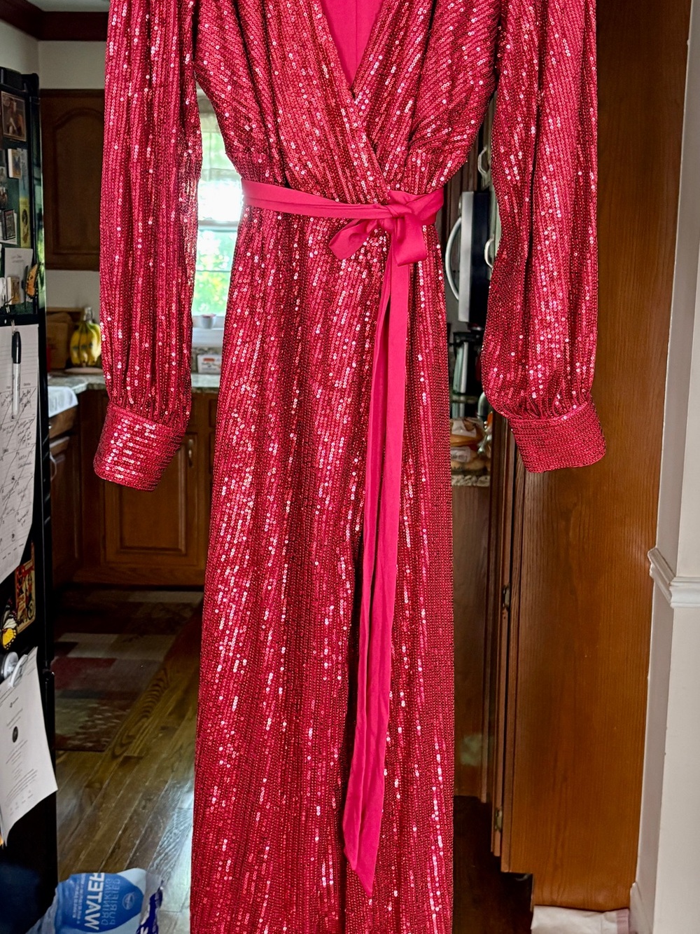 Fuchsia Sequin Wrap Maxi Dress by The Nylon Swish